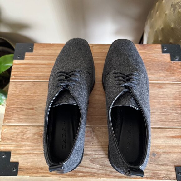 Zara Gray Felted Flannel Blucher Platform Track Sole 90s Academia Oxford Shoes - Picture 10 of 17